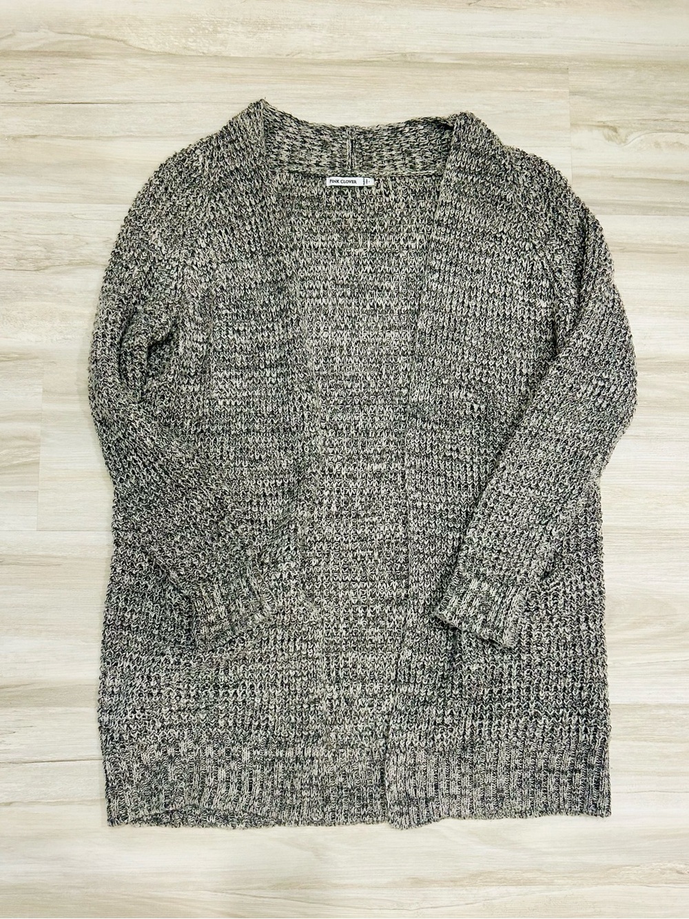 Pink Clover Open-Front Marled Gray Cardigan